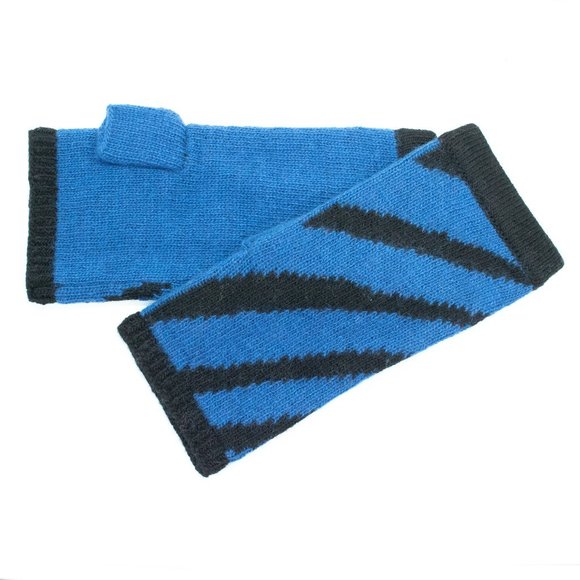 Portolano Cashmere Zebra Slouchy Hat With Pom Pom- Blue, Black - Picture 4 of 4